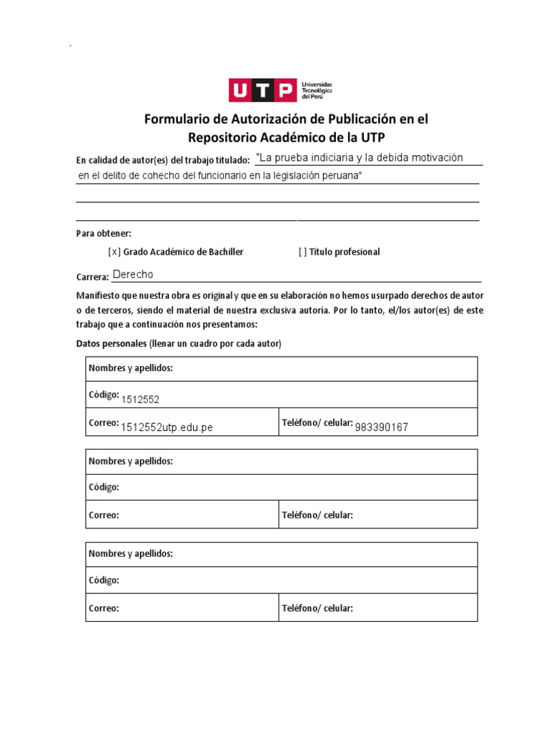 Formulario de Autorización de Publicación | PDF | Crecimiento personal y  profesional, image size:768x1024