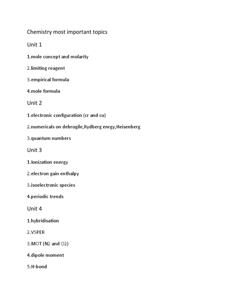 Key Topics in Chemistry | PDF | Science & Mathematics | Technology ...