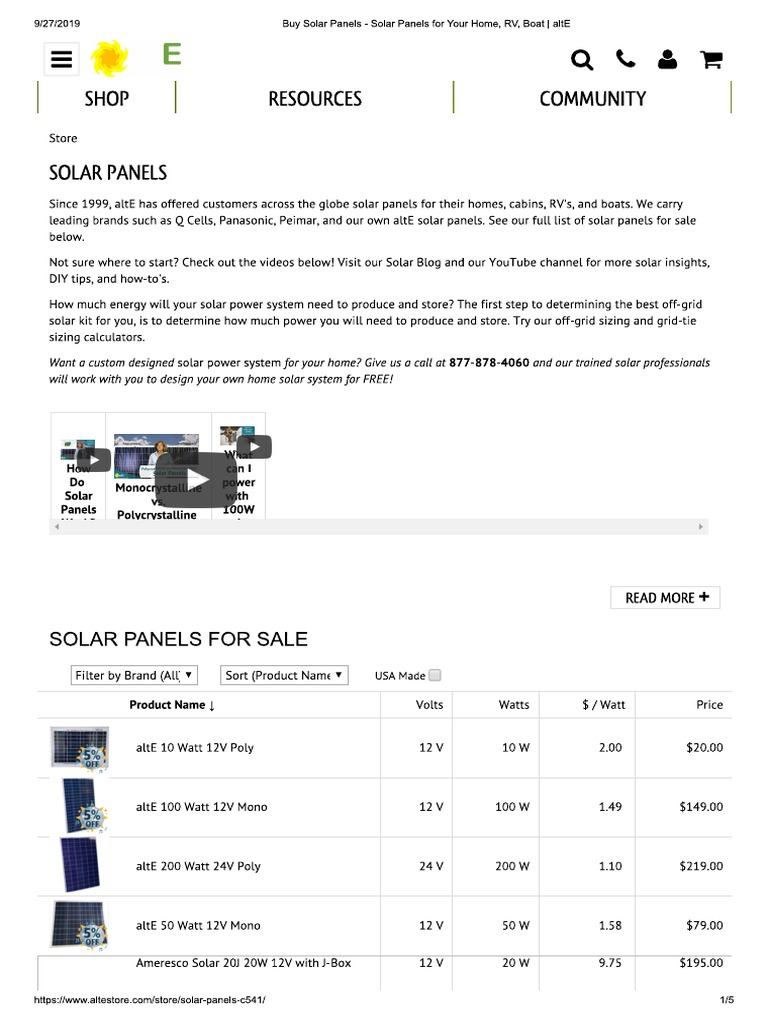 Buy Solar Panels - Solar Panels For Your Home, RV, Boat - AltE | PDF ...