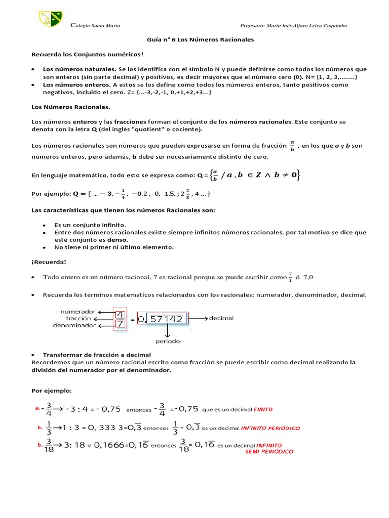 Guía de Números Racionales y Ejercicios | PDF | Número racional ...