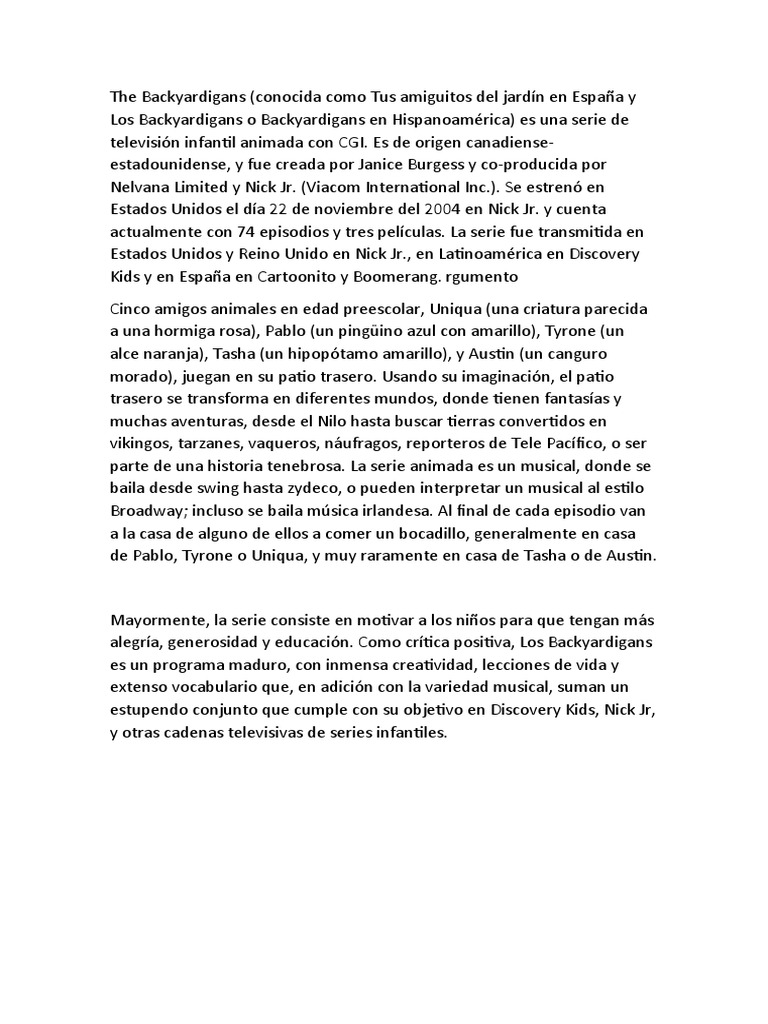 Los Backyardigans: Aventuras Musicales | PDF | Ciencias sociales | Arte