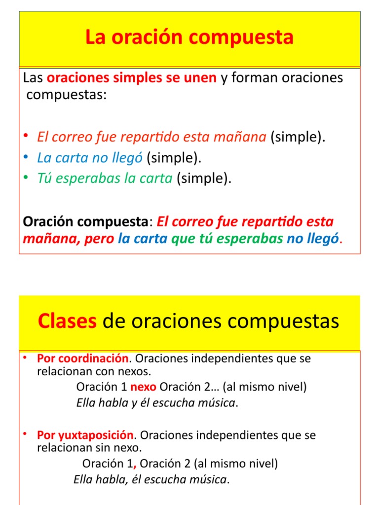 Tipos y ejemplos de oraciones compuestas | PDF | Artes del Lenguaje y ...
