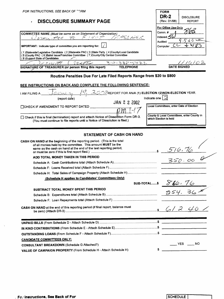 Campaign Disclosure Summary Form | PDF | Political Action Committee ...
