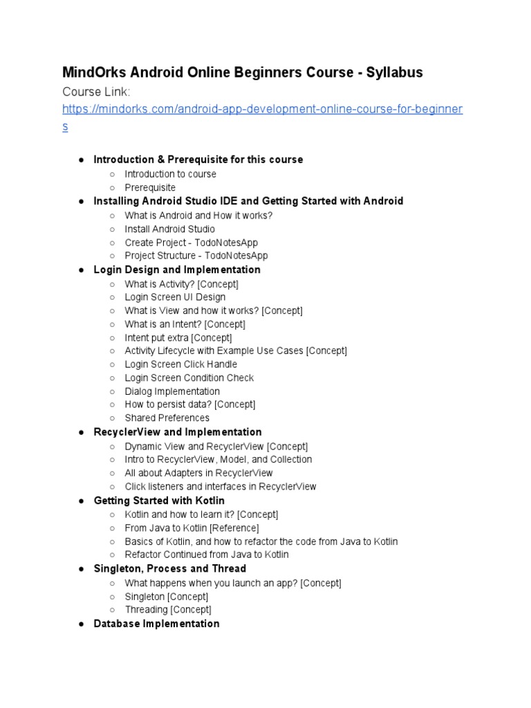 Android Development Course Syllabus | PDF | Lyft | Android (Operating ...