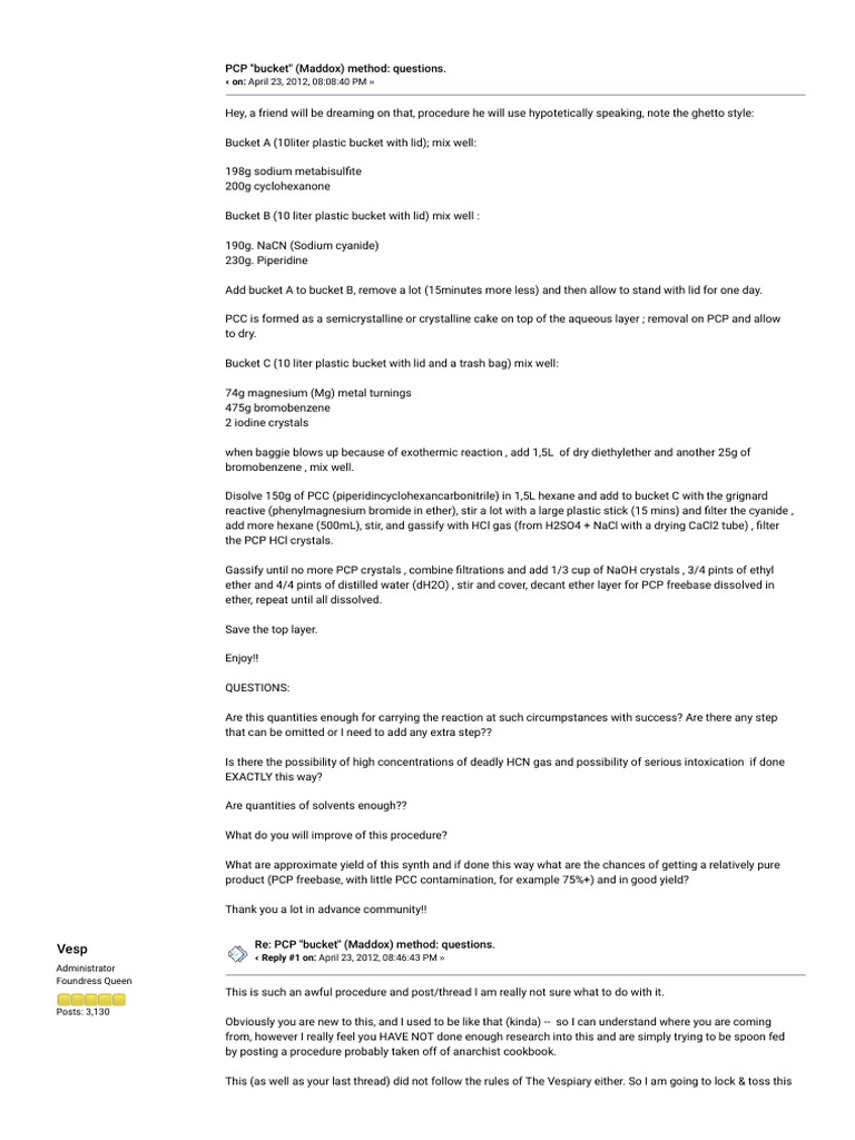 PCP ''Bucket'' (Maddox) Method | PDF | Chemical Substances | Atoms