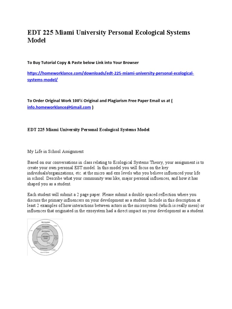 EDT 225 Miami University Personal Ecological Systems Model PDF