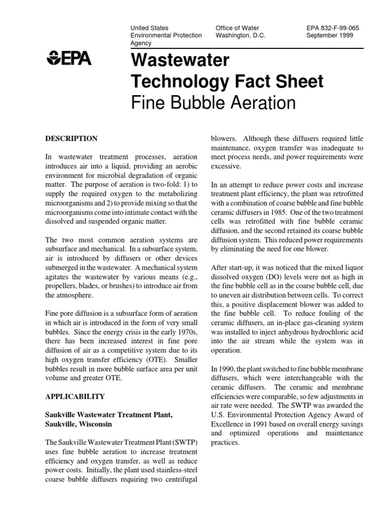 Fine Bubble Aeration in Wastewater Treatment | PDF | Pipe (Fluid ...