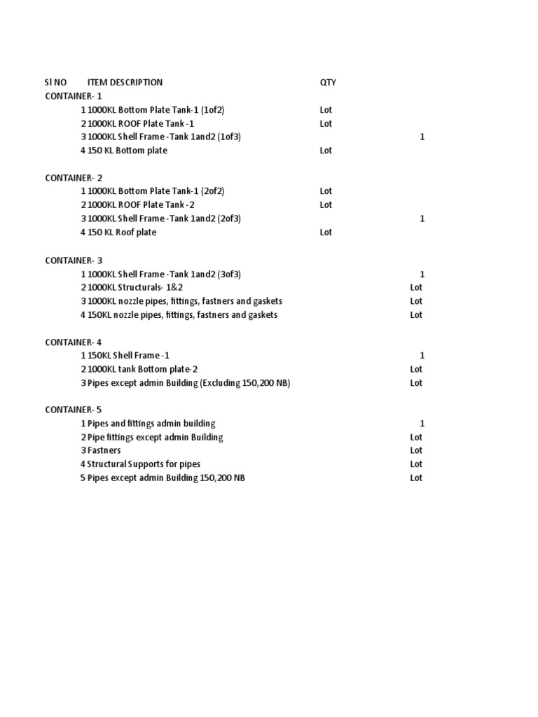 Container Inventory for Tank Components | PDF | Pipe (Fluid Conveyance ...