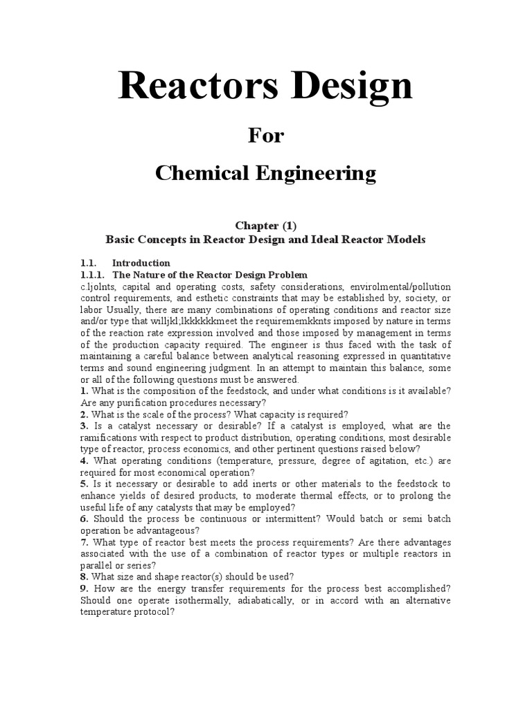 Reactor Design Basics for Engineers | PDF