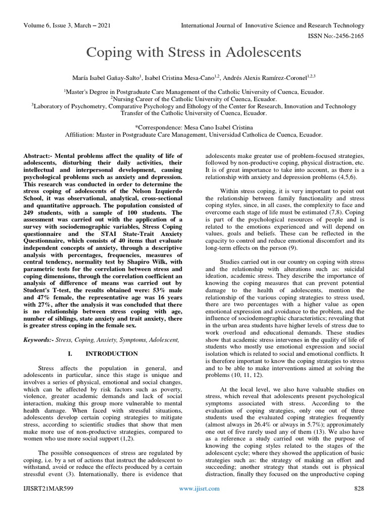 Coping Strategies for Adolescent Stress | PDF | Adolescence | Stress ...