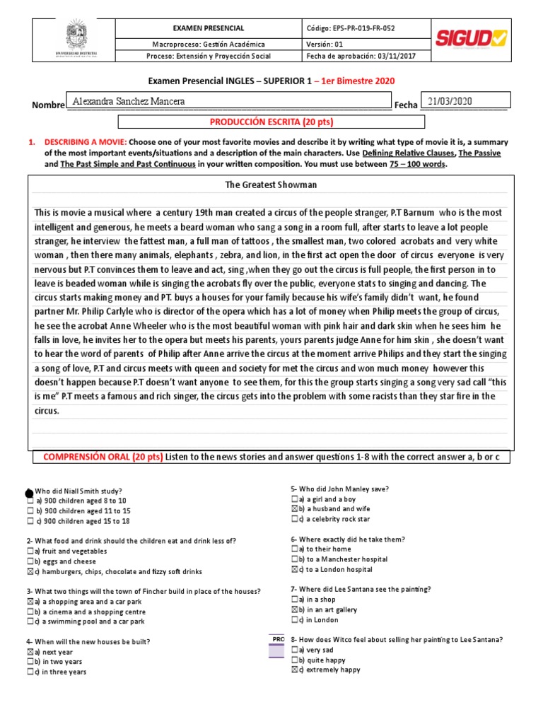 Superior 1 - Written Test 2020-1 ILUD | PDF | Circus | Beverages