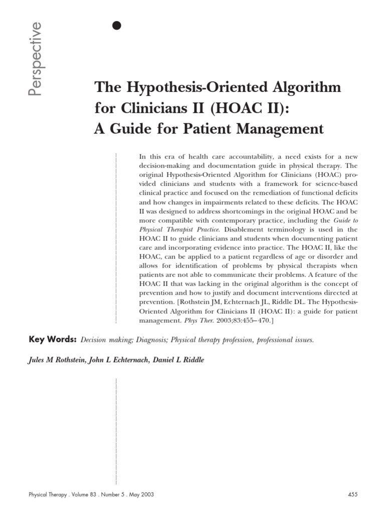 The Hypothesis-Oriented Algorithm For Clinicians II (HOAC II) : A Guide ...