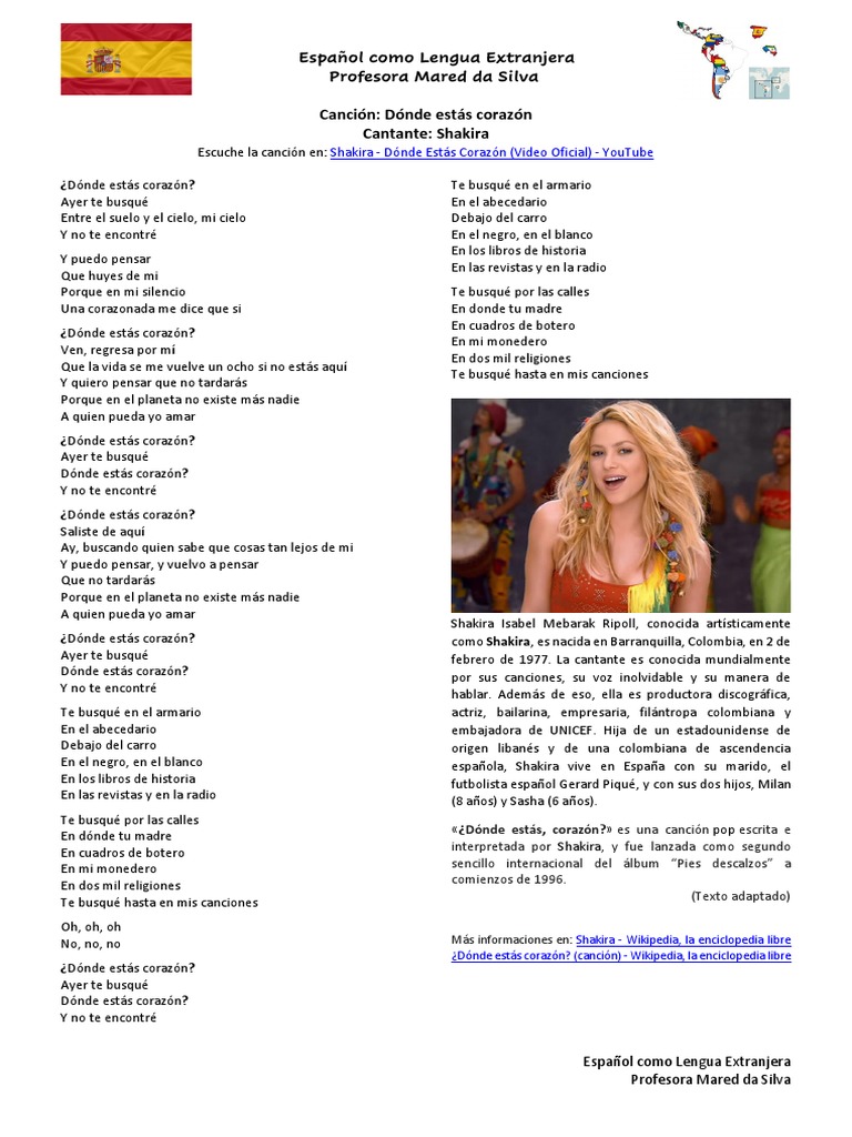Cancion Que Dice Vida Devuelveme Mis Fantasias Canción Dónde Estás Corazón de Shakira | PDF | Música pop | Música grabada