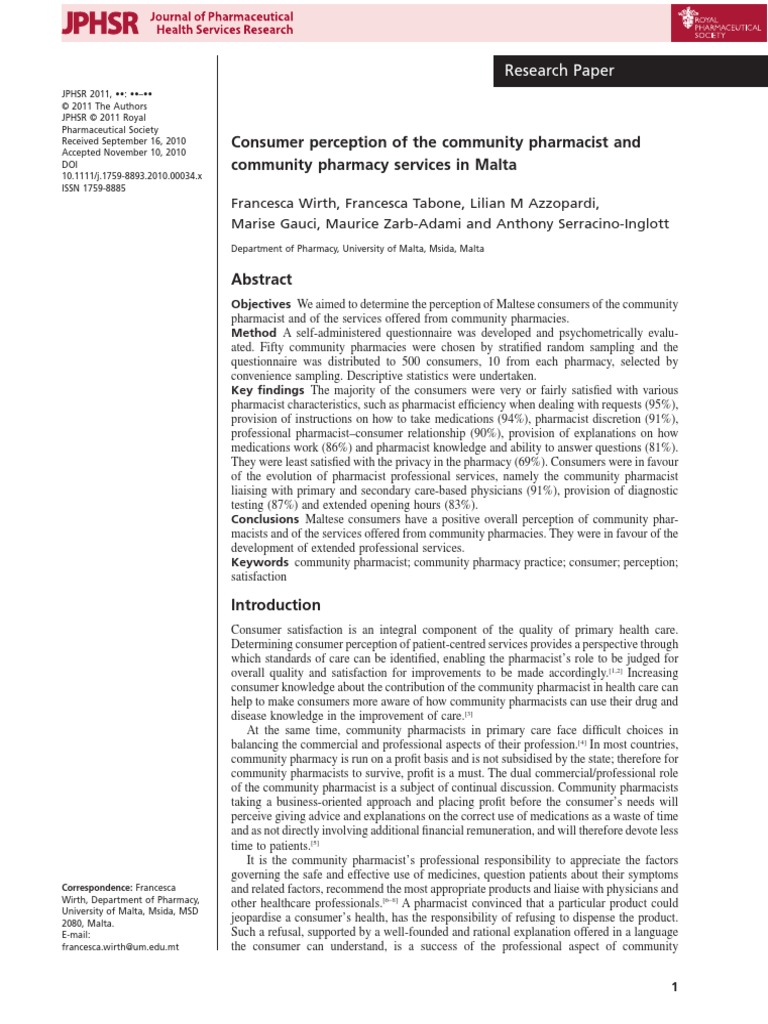 Consumer Perception of The Community Pharmacist and Community Pharmacy ...
