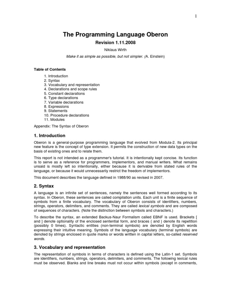 Overview of the Oberon Programming Language | PDF | Data Type | Subroutine