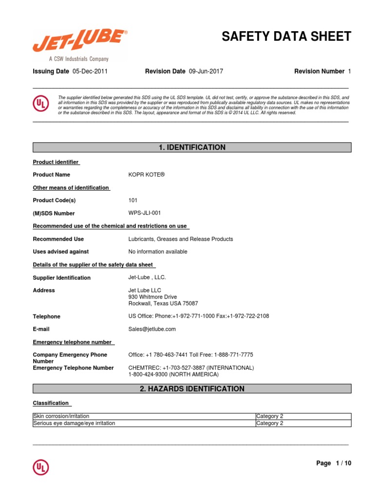 Kopr Kote Oilfield Sds PDF Firefighting Superfund