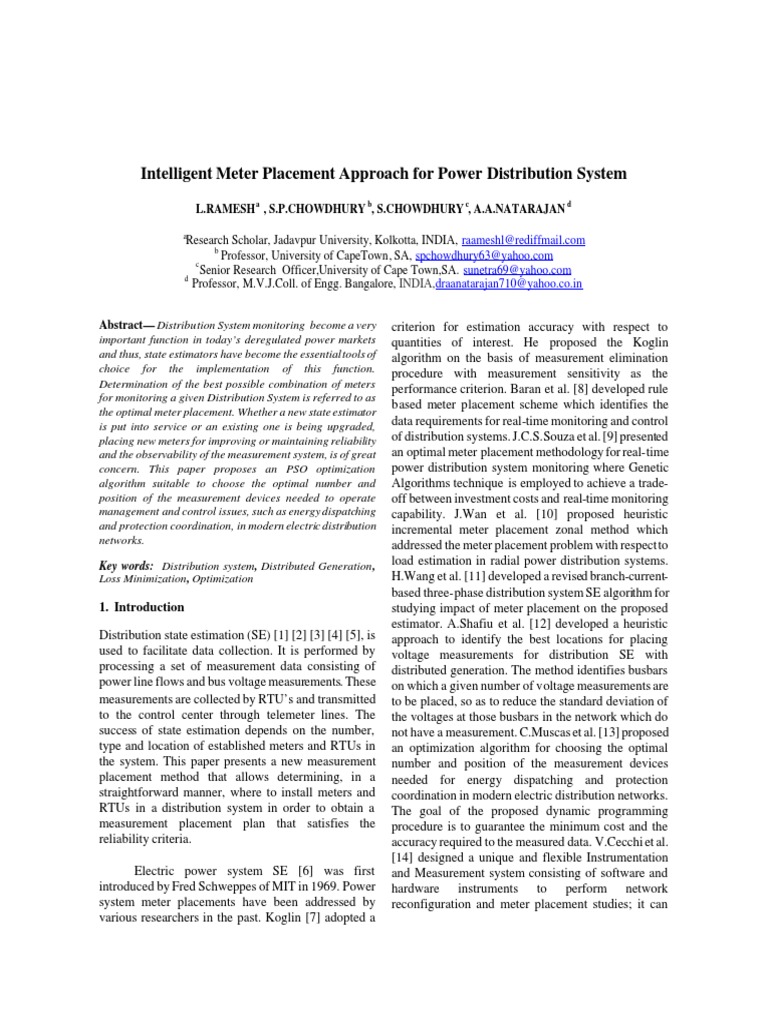 Optimal Meter Placement in Power Systems | PDF | Mathematical ...