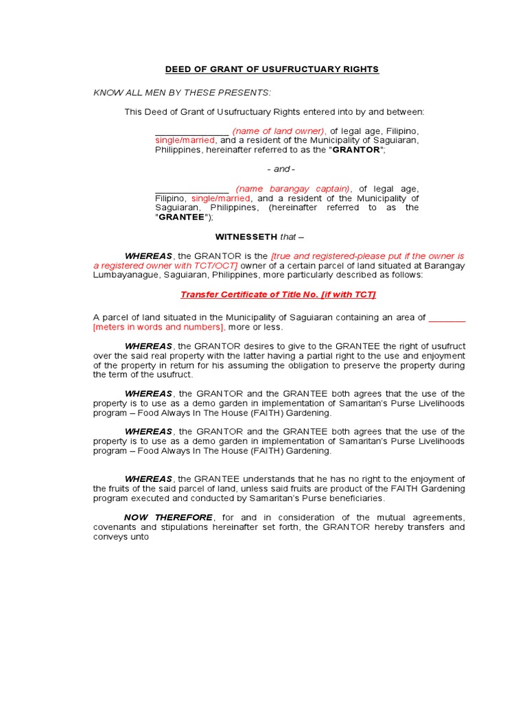 Usufruct Agreement for Demo Garden | PDF | Deed | Natural Resources Law