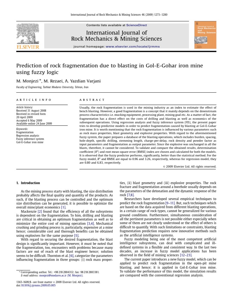 Fuzzy Logic for Rock Fragmentation in Mining | PDF | Fuzzy Logic ...