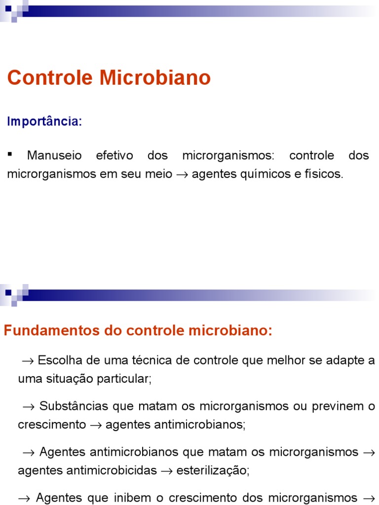 Técnicas de Controle Microbiano | PDF | Desinfetante | Esterilização ...