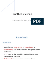 Hypothesis Testing: Dr. Kassa Daka (MSC, PHD)
