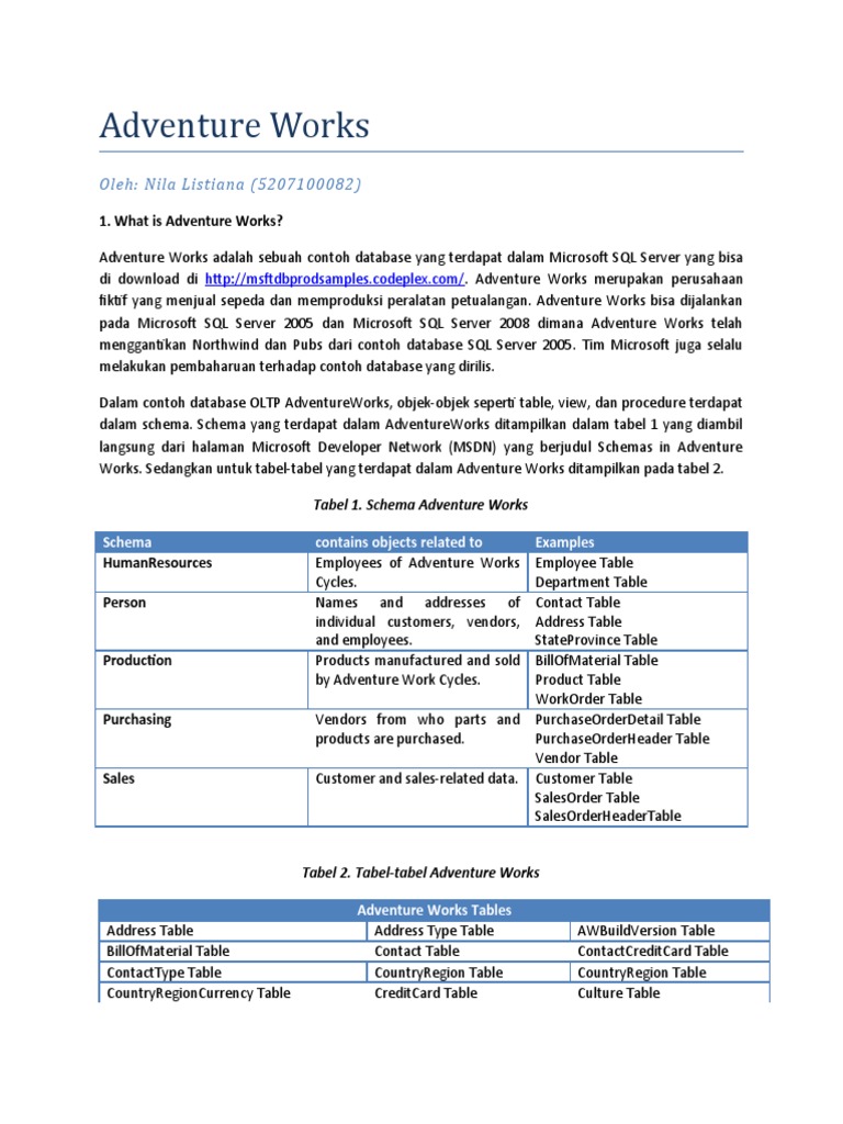 Database Adventure Works dan Fungsinya | PDF