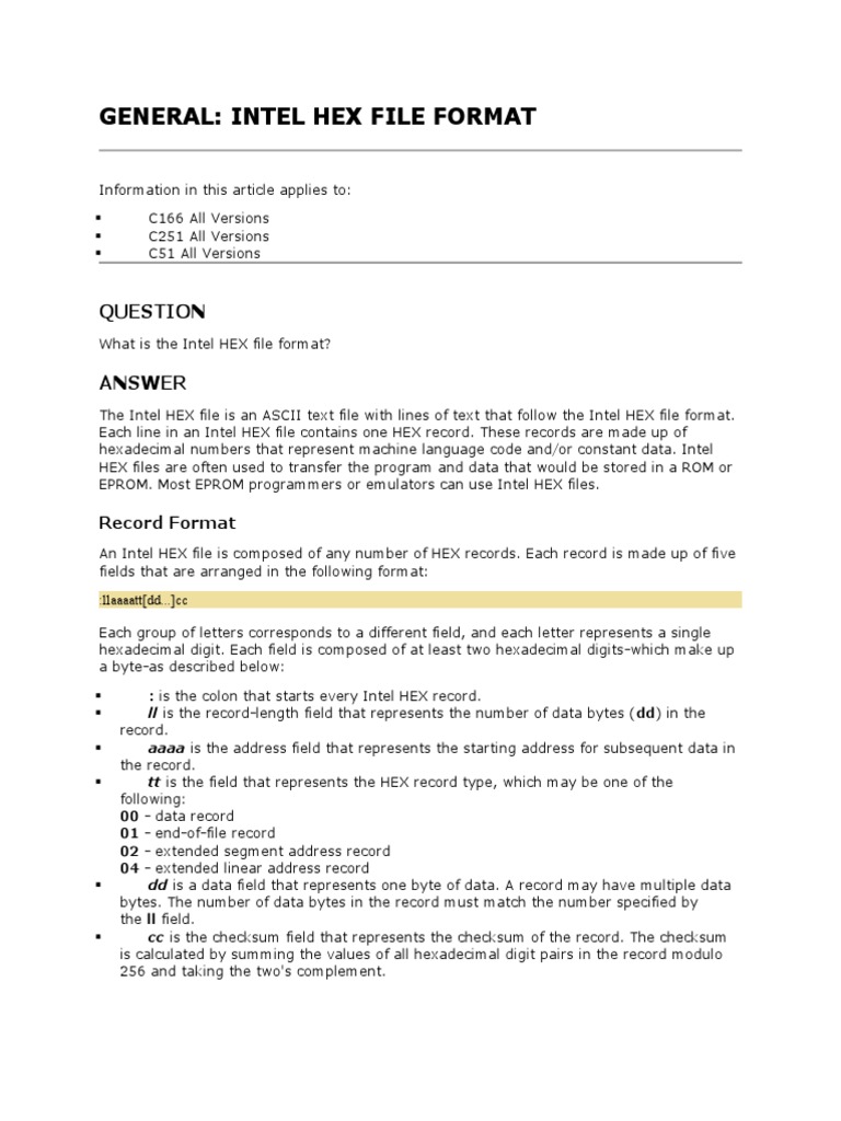 General: Intel Hex File Format | PDF | Data Management | Encodings