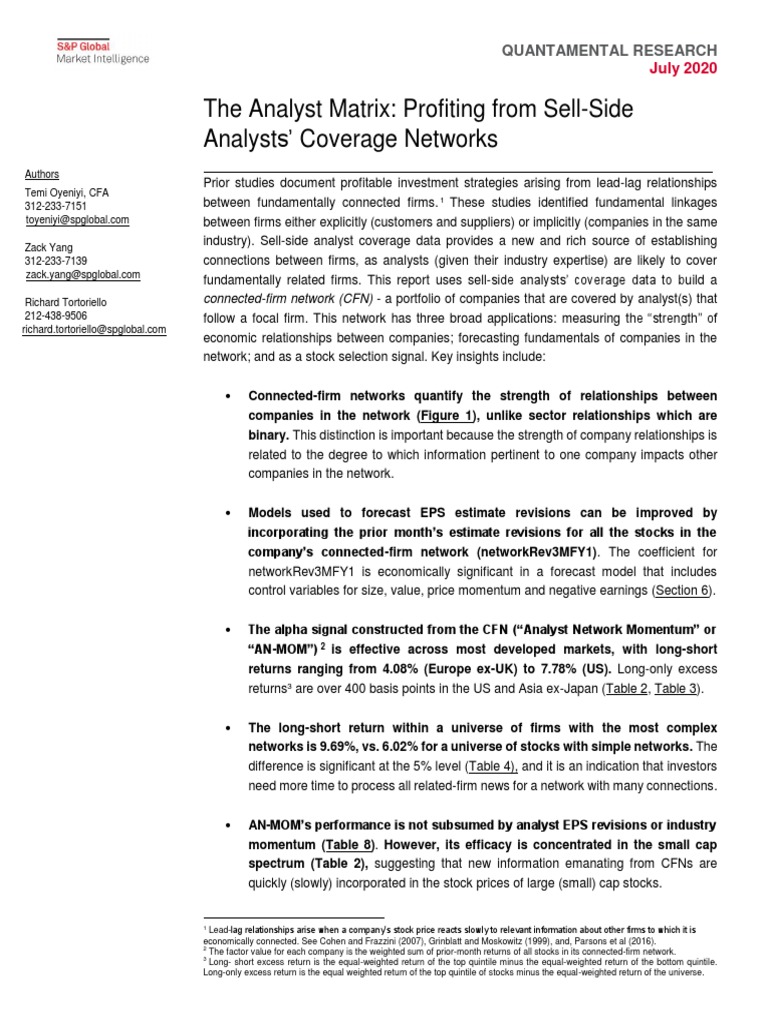 The Analyst Matrix Profiting From Sell Side Analysts Coverage Networks ...