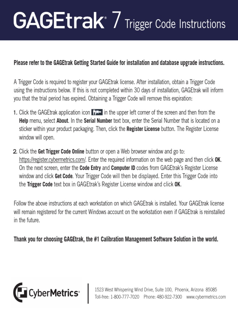 GAGEtrak 7 Trigger Code Instructions PDF