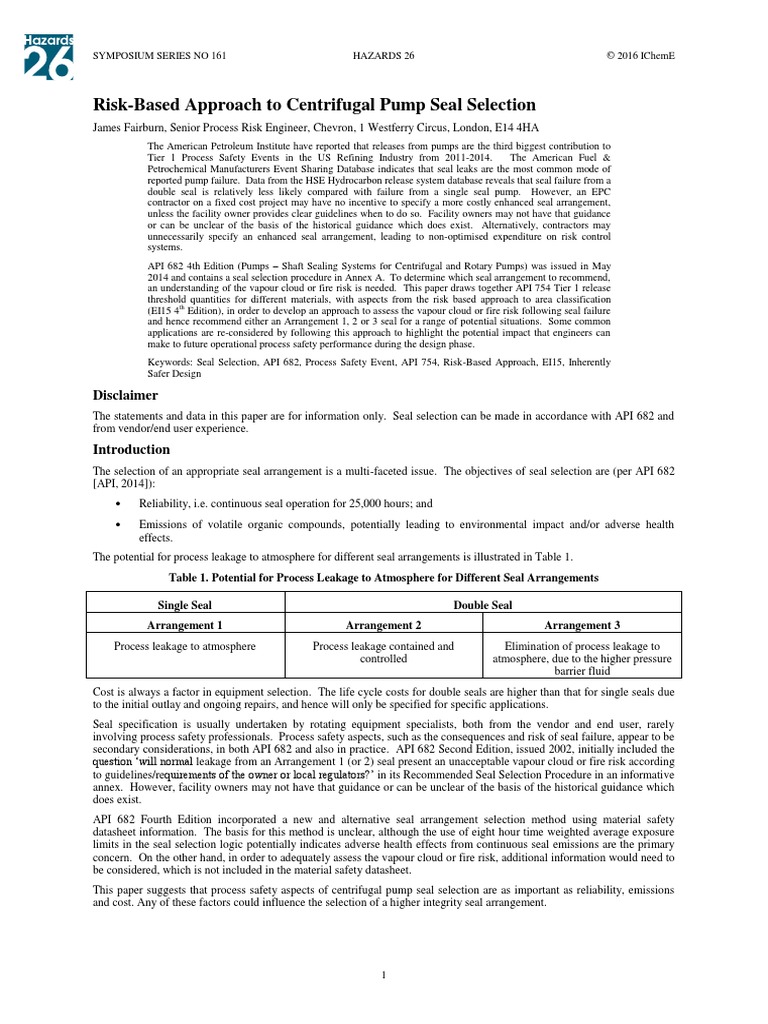Hazards 26 Poster 14 Risk Based Approach To Centrifugal Pump Seal