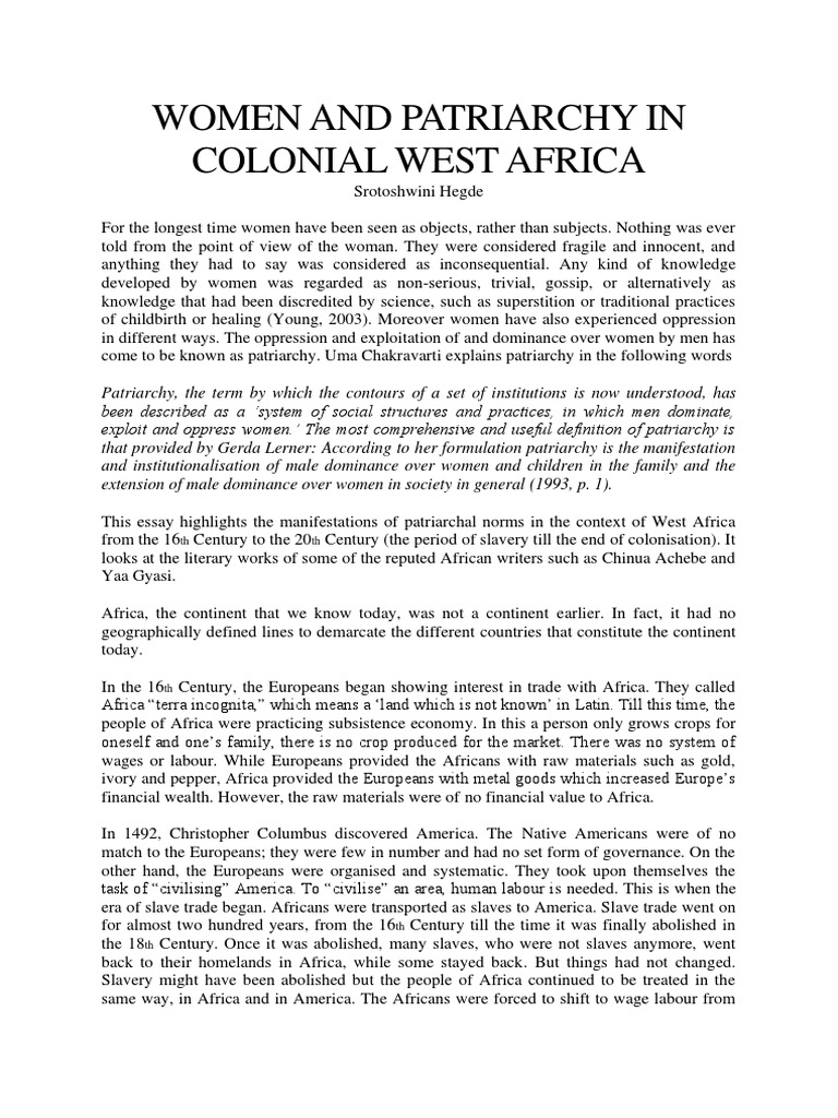 Women and Patriarchy in Colonial West Africa | PDF | Patriarchy | Slavery