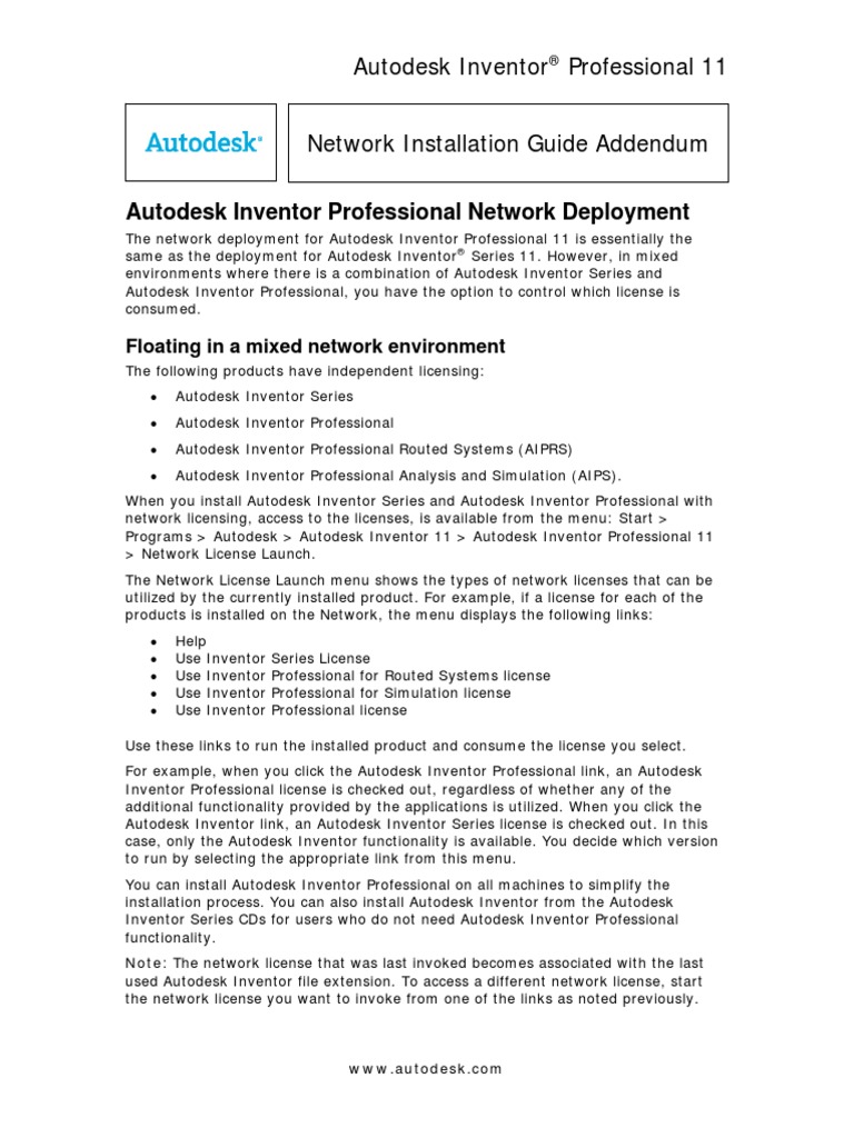 Autodesk Inventor Professional 11 Network Installation Guide Addendum ...
