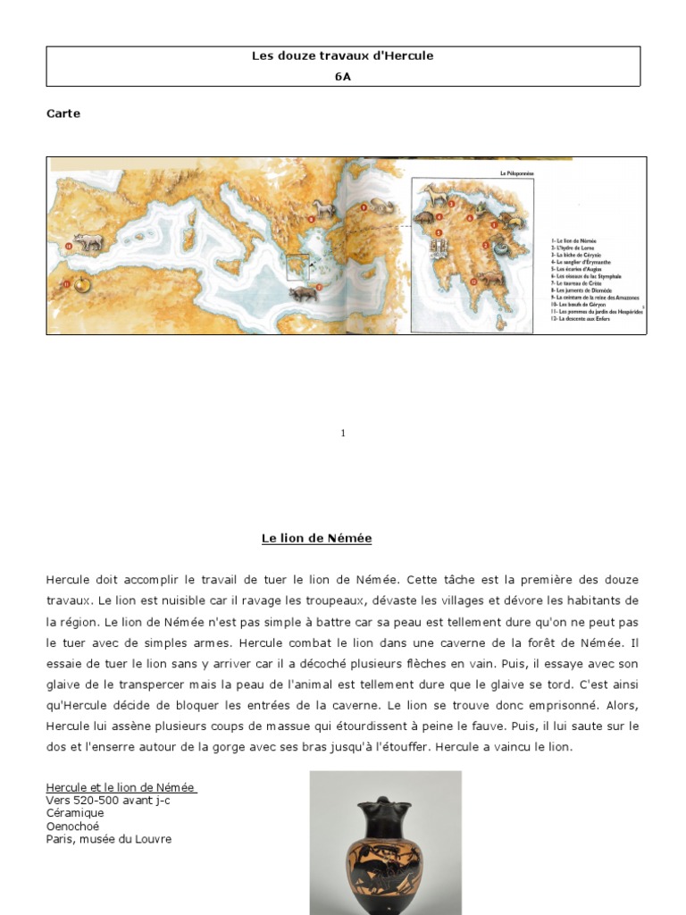 Les 12 Travaux D hercule 6ème Pdf 6a 12 Travaux Hercule | PDF | Religion de la Grèce antique | Argonautes