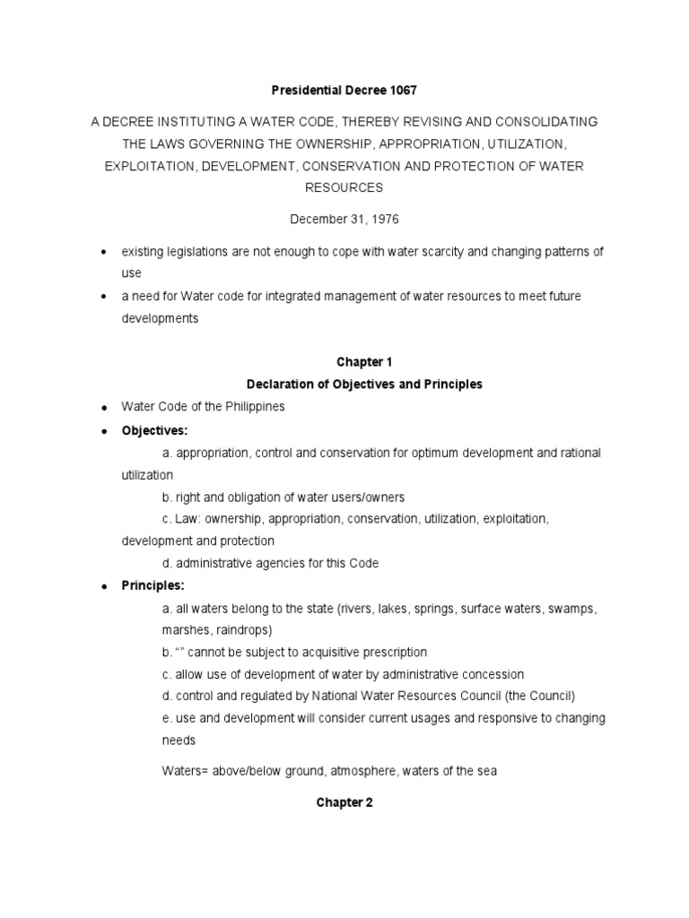 Philippine Water Code Overview | PDF | Water Pollution | Groundwater