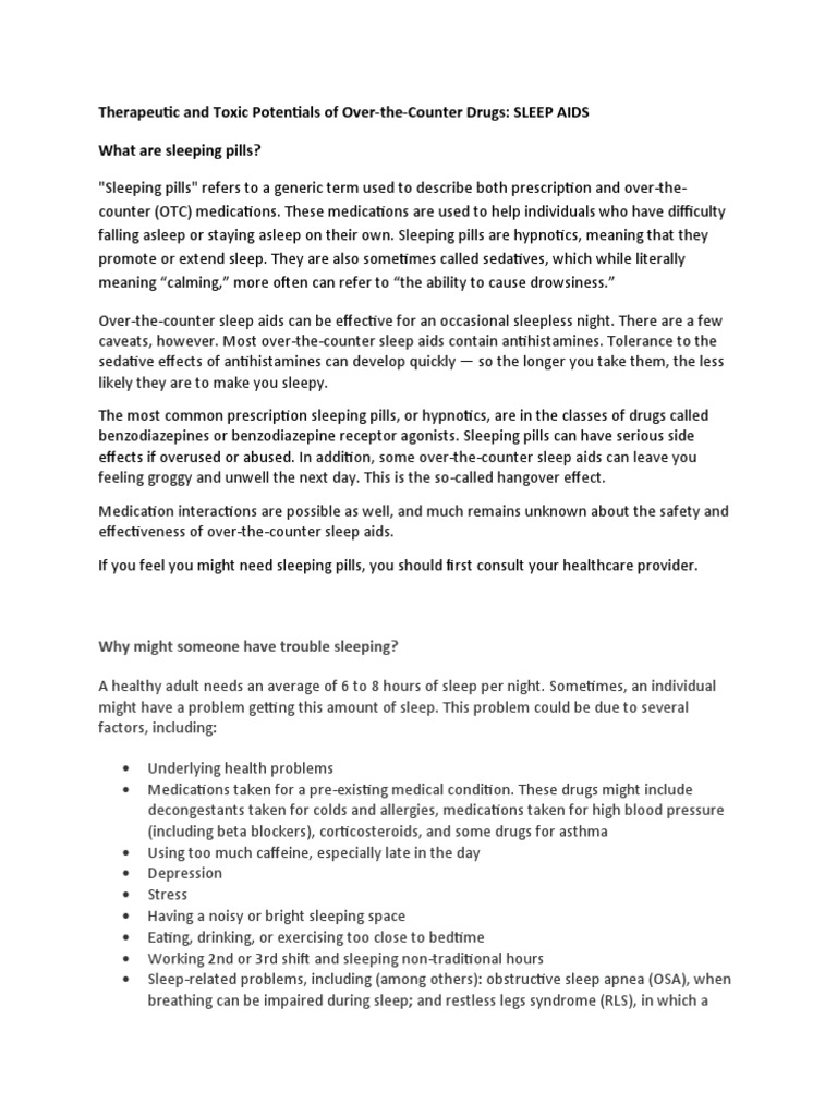 Therapeutic and Toxic Potentials of OvertheCounter Drugs SLEEP AIDS