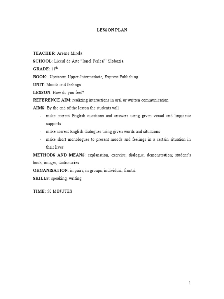 Lesson Plan 11th Grade PDF Lesson Plan English Language