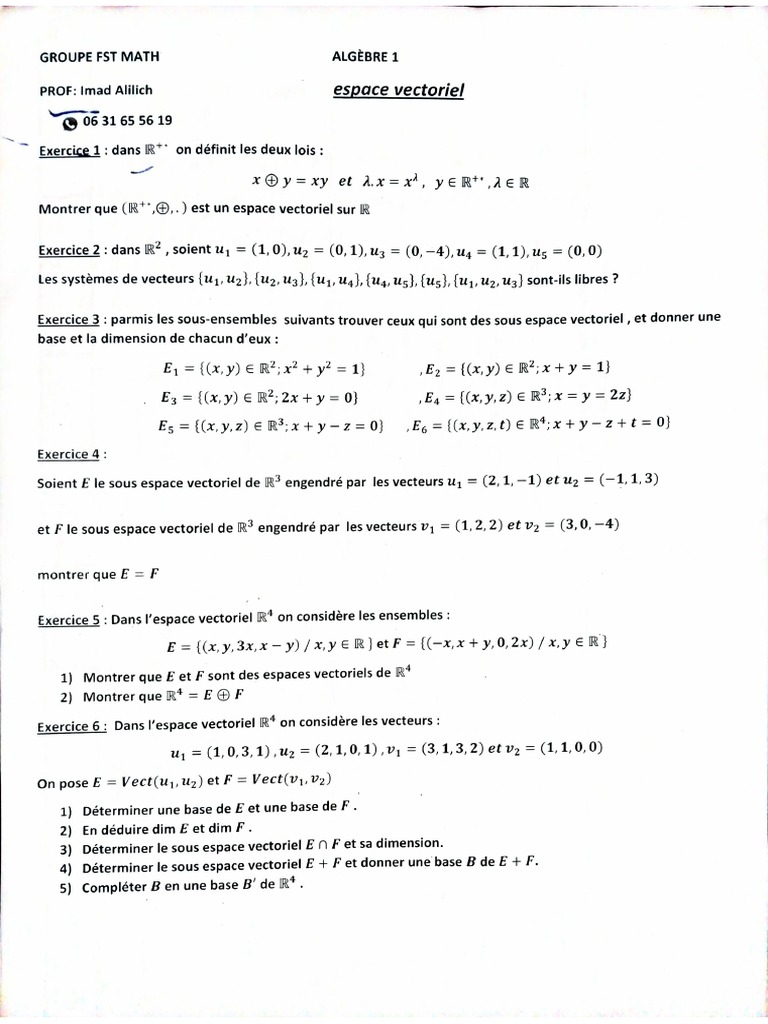 Td espace vectoriel pdf