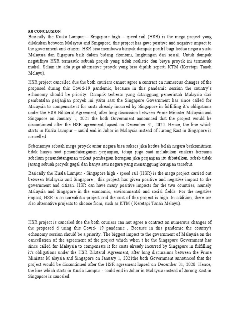 Kuala Lumpur-Singapore HSR Cancelled | PDF | Malaysia | Strait Of Malacca