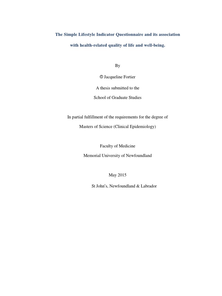 The Simple Lifestyle Indicator Questionnaire and Its Association With ...
