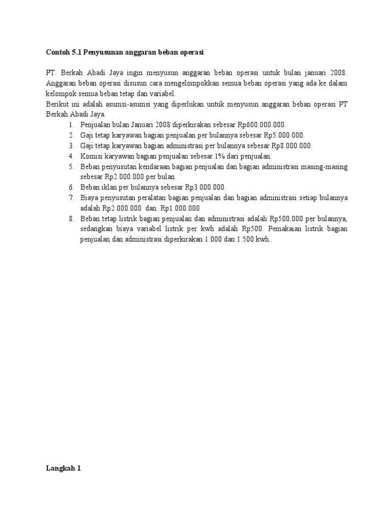 Cth Soal Anggaran Beban Operasi Pdf