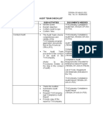 Audit Team Checklist Activity Sub-Activities Documents Needed