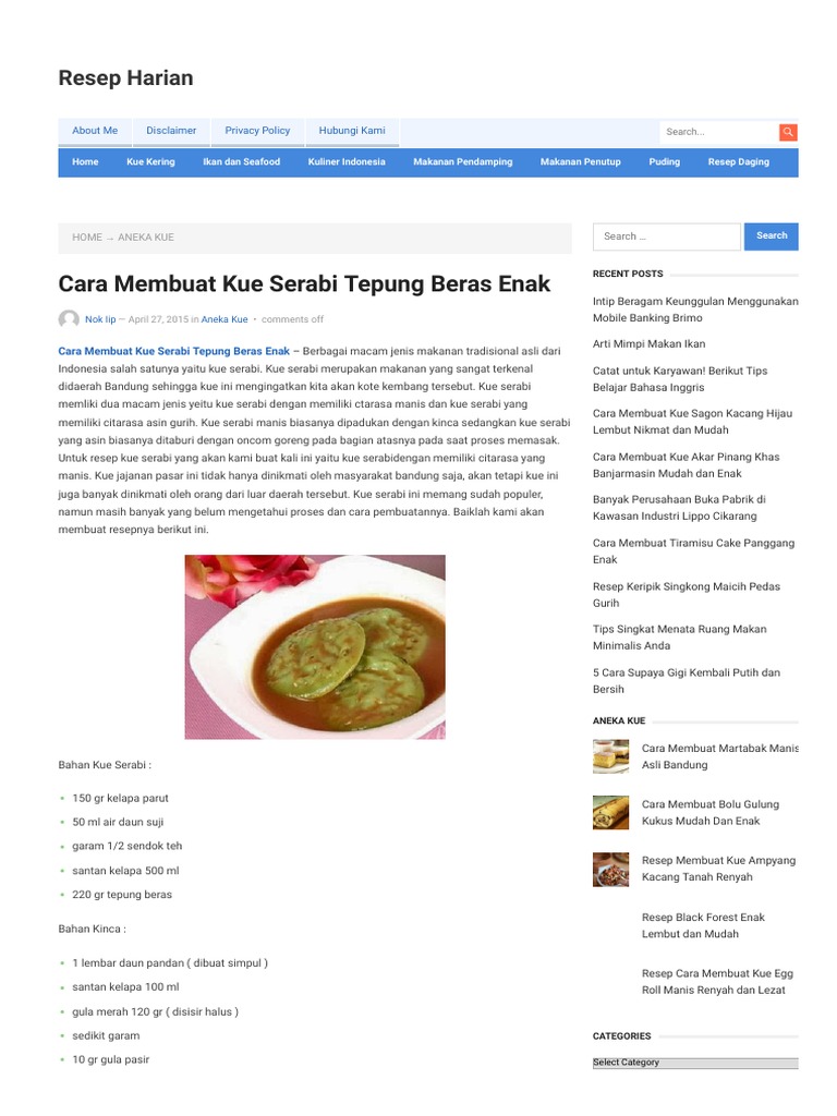 Cara Membuat Kue Serabi Tepung Beras Enak Resep | PDF