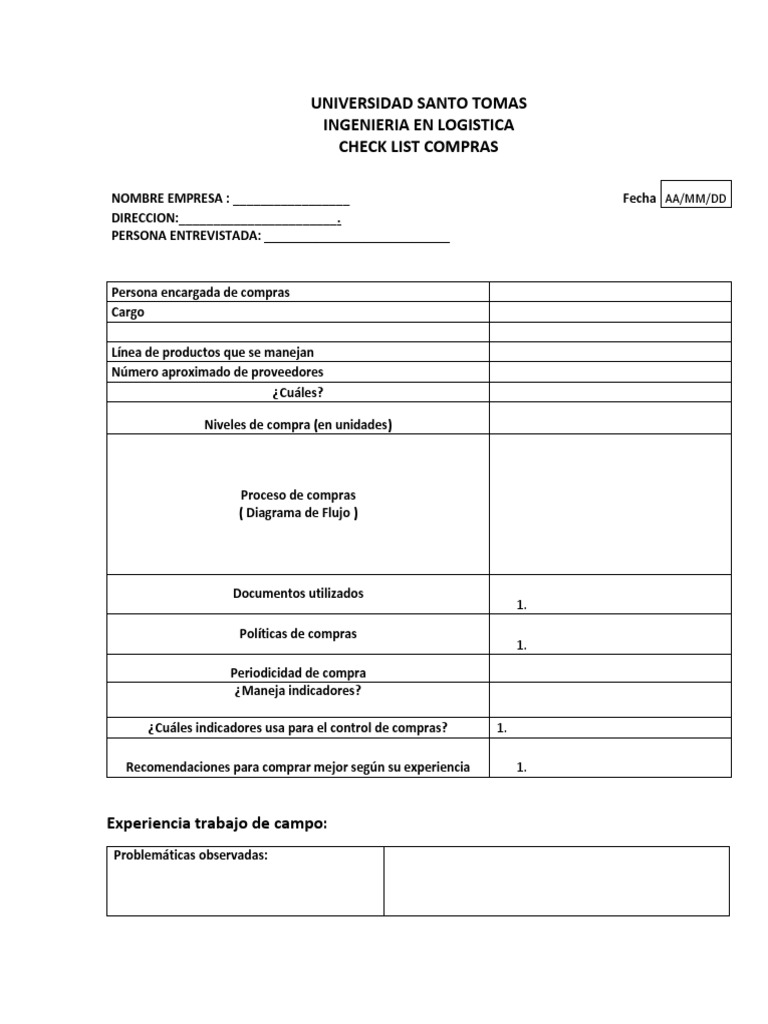 Check List de Compras en Empresas | PDF | Negocios | Finanzas y dinero