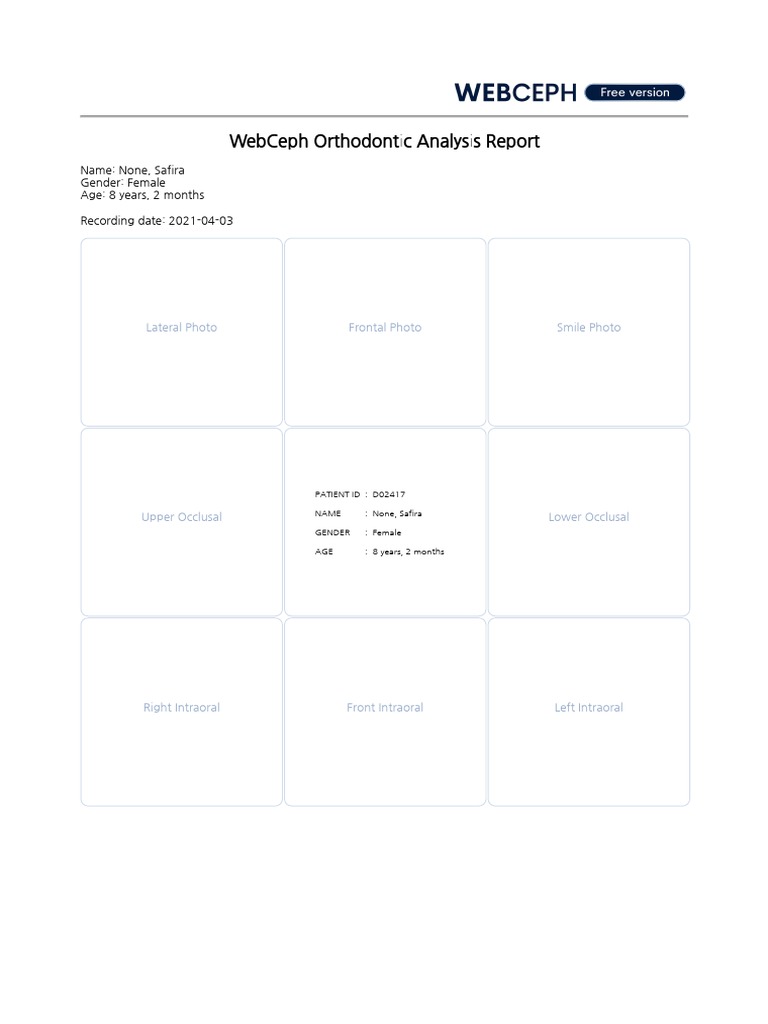 Webceph Orthodontic Analysis Report: Name: None, Safira Gender: Female ...