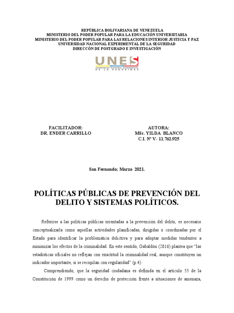 Políticas de Prevención del Delito en Venezuela | PDF | Policía | Seguridad