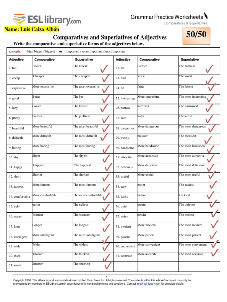 Esl Library Comparative And Superlative Pdf