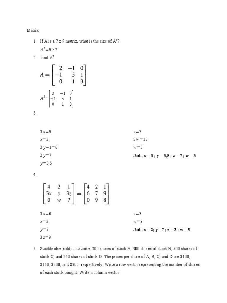 Matrix Operations and Stock Calculation | PDF