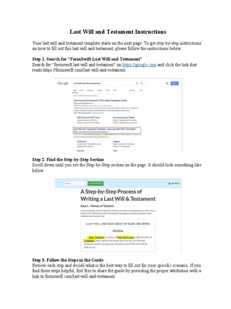 Step 1. Search For "Formswift Last Will and Testament" PDF Trust