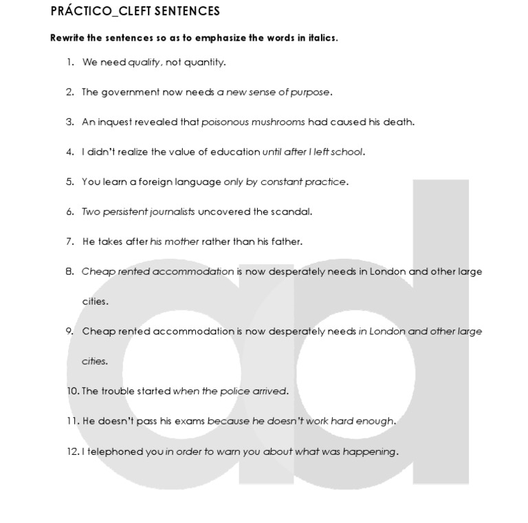 Cleft Sentences Practice Exercises | PDF