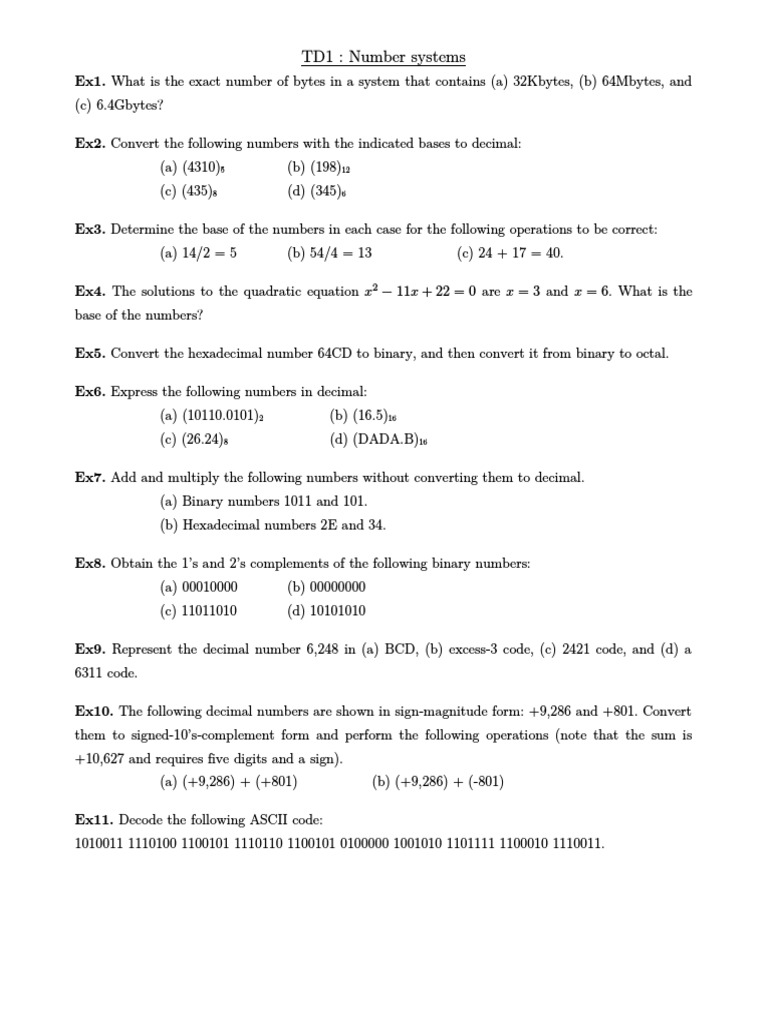 Number Systems and Conversions Exercises | PDF | Teaching Methods ...